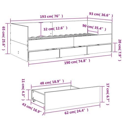 Dnevni krevet s ladicama bijeli 90 x 190 cm konstruirano drvo Cijena