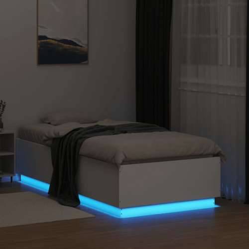 Okvir za krevet s LED svjetlima bijeli 90 x 190 cm drveni - Bijela 90 x 190 cm Cijena