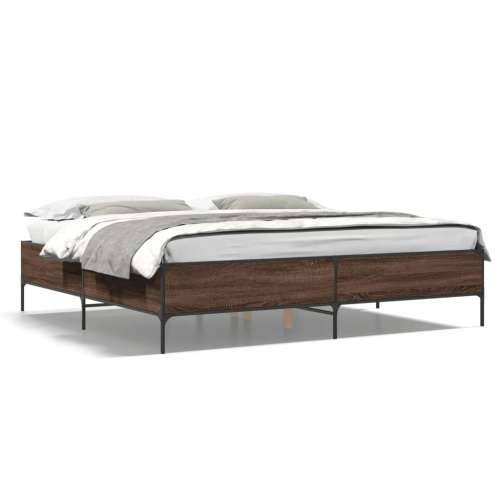 Okvir za krevet boja hrasta 180x200cm konstruirano drvo i metal - Smeđi hrast 180 x 200 cm 44 cm Cijena