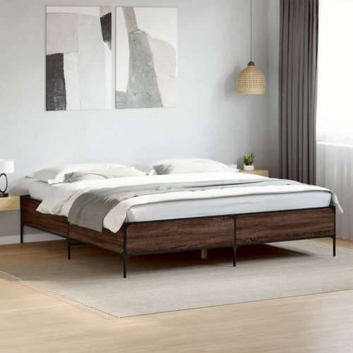 Okvir za krevet boja hrasta 180x200cm konstruirano drvo i metal - Smeđi hrast 180 x 200 cm 44 cm Cijena