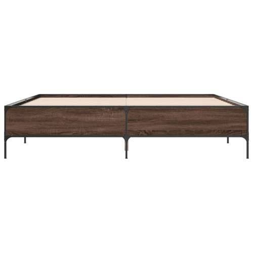 Okvir za krevet boja hrasta 180x200cm konstruirano drvo i metal - Smeđi hrast 180 x 200 cm 44 cm Cijena