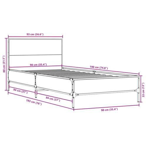 Okvir za krevet smeđi hrast 90x190 cm konstruirano drvo i metal - Smeđi hrast 90 x 190 cm Cijena