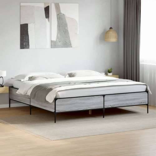 Okvir za krevet boja hrasta 200x200cm konstruirano drvo i metal - Sivi hrast sonoma 200 x 200 cm 44 cm Cijena