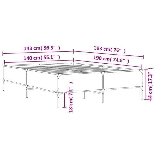 Okvir za krevet boja hrasta 140x190cm konstruirano drvo i metal Sivi hrast sonoma 140 x 190 cm 44 cm Cijena