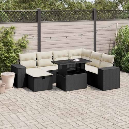 Vrtna garnitura - 8-dijelni set vrtnih sofa od poliratana s jastucima crni - Crna i krem Sa stolom 1 Cijena