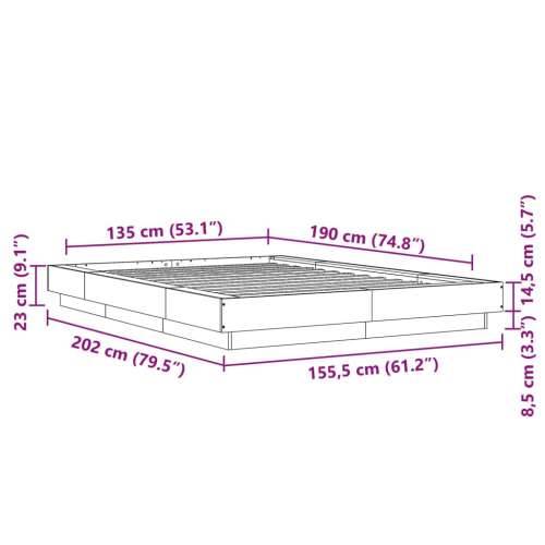Okvir kreveta boja betona 135 x 190 cm od konstruiranog drva - Beton siva 135 x 190 cm Cijena