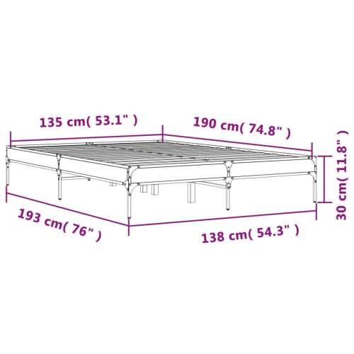Okvir kreveta boja hrasta 135x190cm konstruirano drvo i metal - Sivi hrast sonoma 135 x 190 cm 30 cm Cijena
