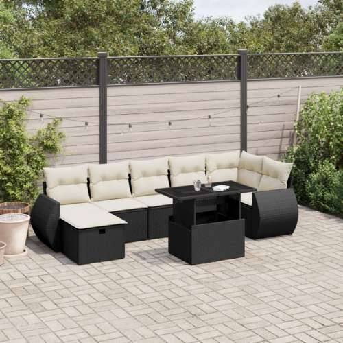 Vrtna garnitura - 8-dijelni set vrtnih sofa od poliratana s jastucima crni - Crna i krem bez spremišta 1 Cijena