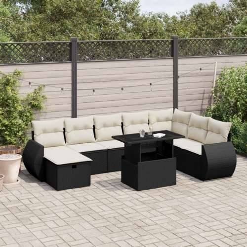 Vrtna garnitura - 9-dijelni set vrtnih sofa s jastucima crni od poliratana - Crna i krem bez spremišta 1 Cijena