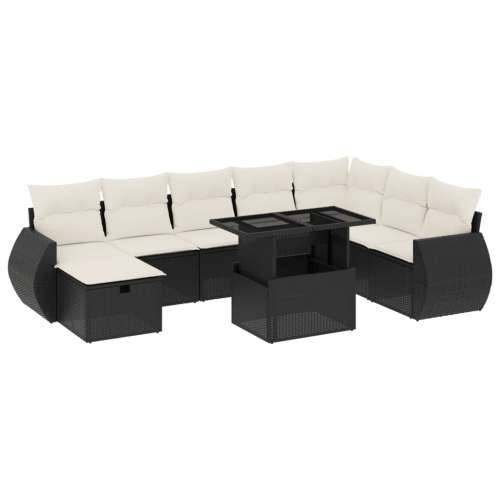Vrtna garnitura - 9-dijelni set vrtnih sofa s jastucima crni od poliratana - Crna i krem bez spremišta 1 Cijena