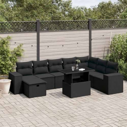 Vrtna garnitura - 9-dijelni set vrtnih sofa s jastucima crni od poliratana - Crna bez spremišta 1 Cijena