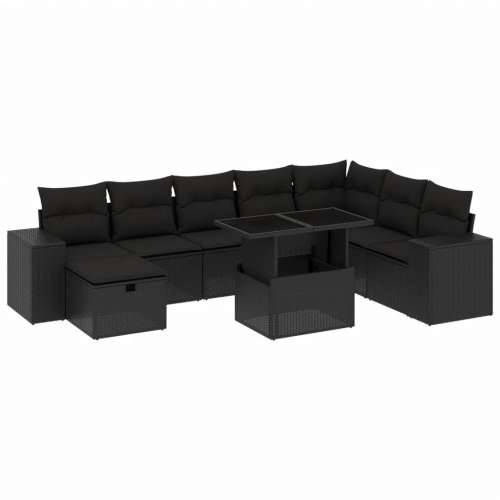Vrtna garnitura - 9-dijelni set vrtnih sofa s jastucima crni od poliratana - Crna bez spremišta 1 Cijena
