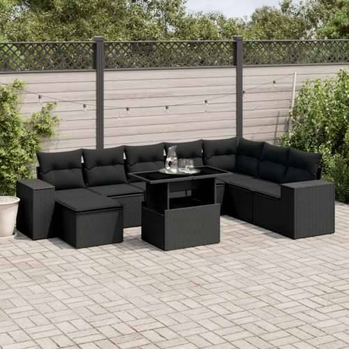 Vrtna garnitura - 9-dijelni set vrtnih sofa s jastucima crni od poliratana - Crna bez spremišta 1 Cijena