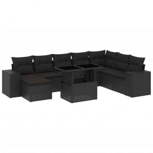 Vrtna garnitura - 9-dijelni set vrtnih sofa s jastucima crni od poliratana - Crna bez spremišta 1 Cijena