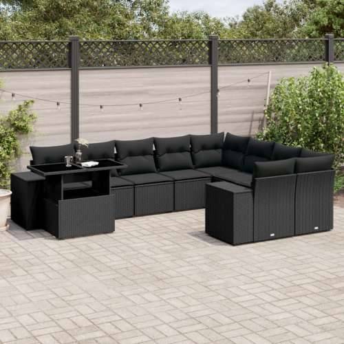 Vrtna garnitura - 10-dijelni set vrtnih sofa s jastucima crni od poliratana - Crna 1 Cijena