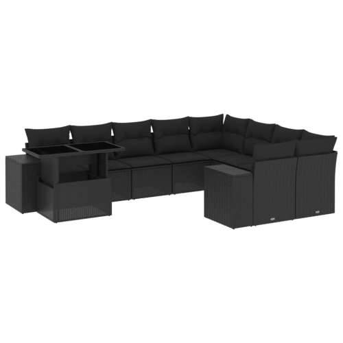 Vrtna garnitura - 10-dijelni set vrtnih sofa s jastucima crni od poliratana - Crna 1 Cijena