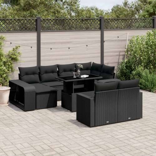 Vrtna garnitura - 11-dijelni set vrtnih sofa od poliratana s jastucima crni - Crna Stakl 1 Cijena