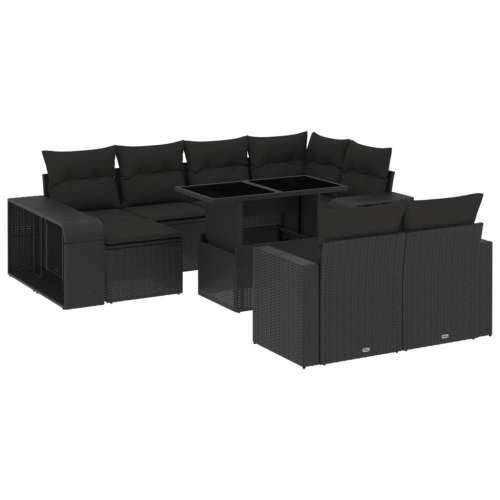 Vrtna garnitura - 11-dijelni set vrtnih sofa od poliratana s jastucima crni - Crna Stakl 1 Cijena