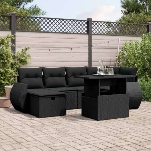 Vrtna garnitura - 7-dijelni set vrtnih sofa od poliratana s jastucima crni - Crna bez spremišta 1 Cijena