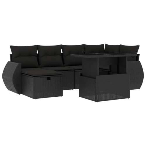 Vrtna garnitura - 7-dijelni set vrtnih sofa od poliratana s jastucima crni - Crna bez spremišta 1 Cijena