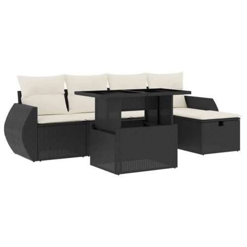 Vrtna garnitura - 6-dijelni set vrtnih sofa s jastucima crni od poliratana - Crna i krem bez spremišta 1 Cijena