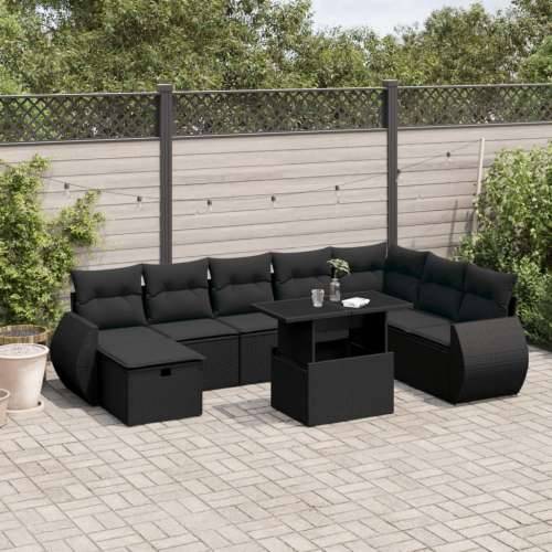 Vrtna garnitura - 9-dijelni set vrtnih sofa s jastucima crni od poliratana - Crna bez spremišta 1 Cijena