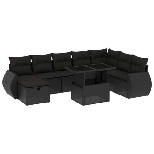 Vrtna garnitura - 9-dijelni set vrtnih sofa s jastucima crni od poliratana - Crna bez spremišta 1 Cijena