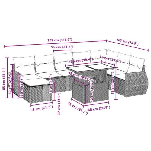 Vrtna garnitura - 9-dijelni set vrtnih sofa s jastucima crni od poliratana - Crna bez spremišta 1 Cijena