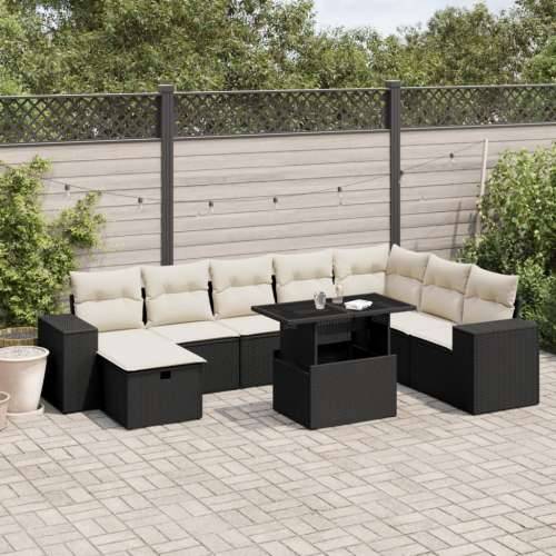 Vrtna garnitura - 9-dijelni set vrtnih sofa s jastucima crni od poliratana - Crna i krem bez spremišta 1 Cijena