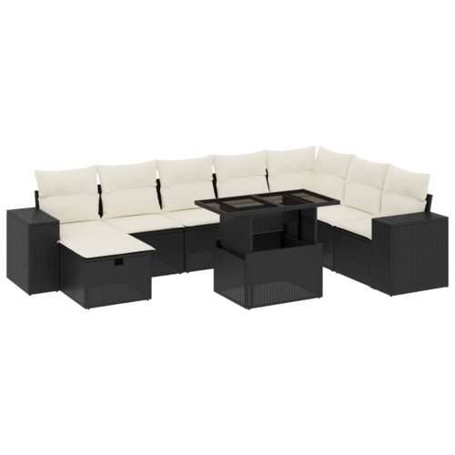Vrtna garnitura - 9-dijelni set vrtnih sofa s jastucima crni od poliratana - Crna i krem bez spremišta 1 Cijena