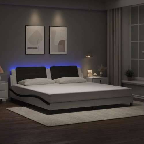 Okvir kreveta LED bijelo-crni 200 x 200 cm umjetna koža - Bijela i crna 200 x 200 cm Cijena