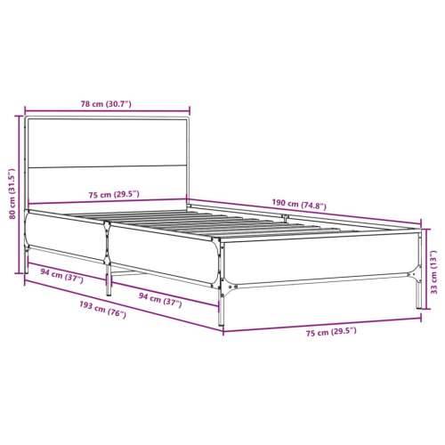 Okvir kreveta boja hrasta 75 x 190 cm konstruirano drvo i metal - Dimljeni hrast 75 x 190 cm Cijena
