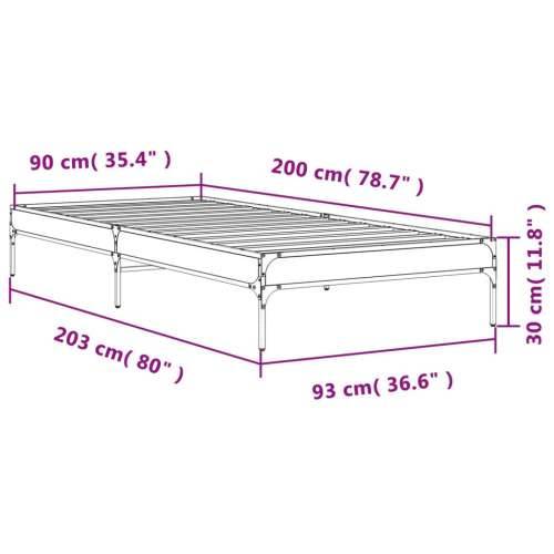Okvir za krevet boja hrasta 90x200 cm konstruirano drvo i metal - Dimljeni hrast 90 x 200 cm 30 cm Cijena