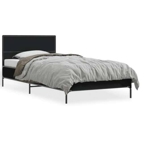 Okvir za krevet crni 75 x 190 cm od konstruirano drvo i metal - Crna 75 x 190 cm Cijena