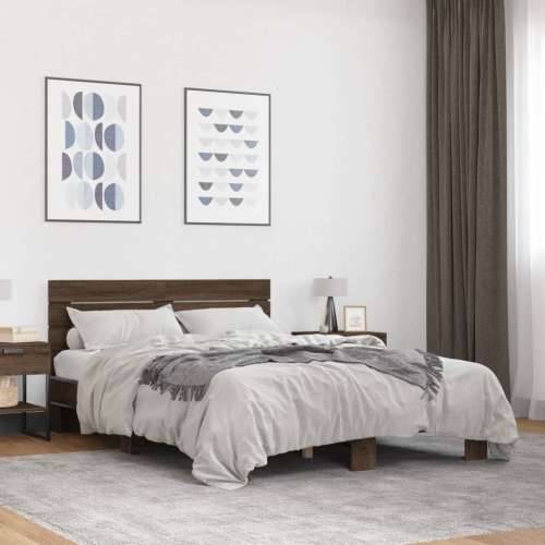 Okvir kreveta smeđi hrast 140x200cm konstruirano drvo i metal - Smeđi hrast 140 x 200 cm Cijena