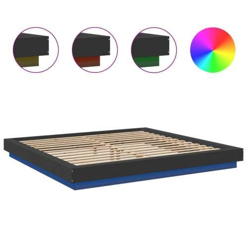 Okvir kreveta s LED svjetlima crni 200x200 cm konstruirano drvo - Crna 200 x 200 cm Cijena