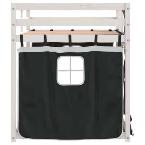 Krevet na kat sa zavjesama bijelo-crni 90 x 200 cm od borovine - Bijela i crna 90 x 200 cm Cijena
