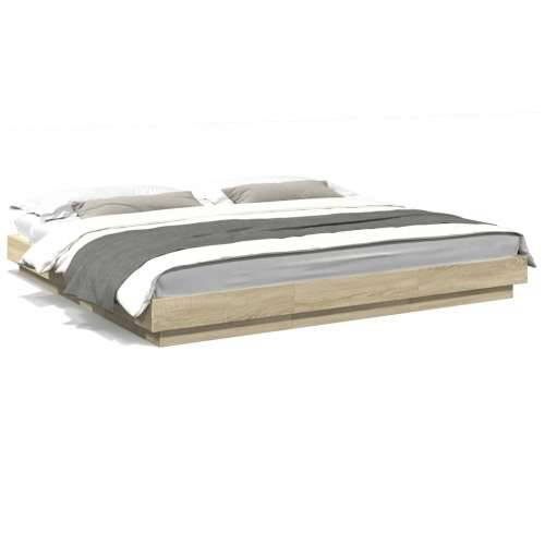 Okvir za krevet s LED svjetlima boja hrasta 200 x 200 cm drveni - sonoma hrast 200 x 200 cm Cijena