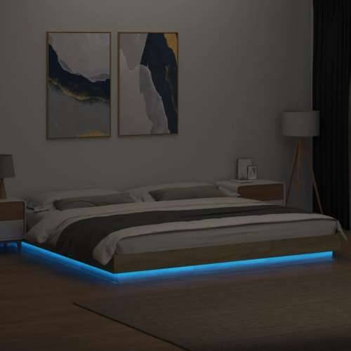 Okvir za krevet s LED svjetlima boja hrasta 200 x 200 cm drveni - sonoma hrast 200 x 200 cm Cijena