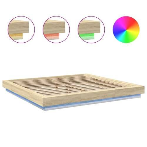 Okvir za krevet s LED svjetlima boja hrasta 200 x 200 cm drveni - sonoma hrast 200 x 200 cm Cijena