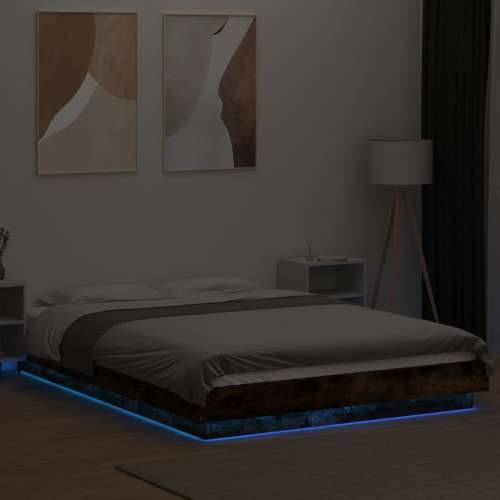 Okvir kreveta s LED svjetlima boja hrasta 140 x 200 cm drveni - Dimljeni hrast 140 x 200 cm Cijena