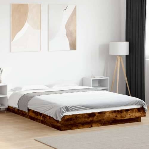 Okvir kreveta s LED svjetlima boja hrasta 140 x 200 cm drveni - Dimljeni hrast 140 x 200 cm Cijena