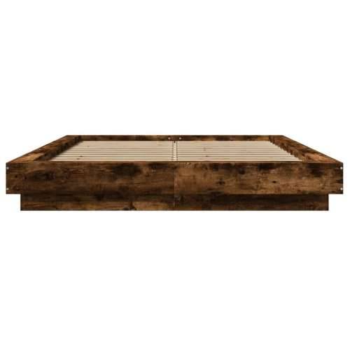Okvir kreveta s LED svjetlima boja hrasta 140 x 200 cm drveni - Dimljeni hrast 140 x 200 cm Cijena