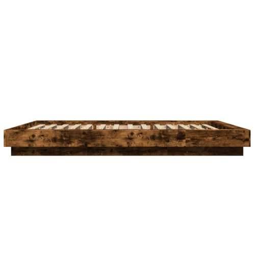 Okvir kreveta s LED svjetlima boja hrasta 140 x 200 cm drveni - Dimljeni hrast 140 x 200 cm Cijena