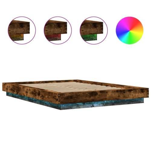 Okvir kreveta s LED svjetlima boja hrasta 140 x 200 cm drveni - Dimljeni hrast 140 x 200 cm Cijena