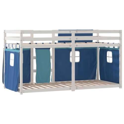 Krevet na kat sa zavjesama plavi 90 x 200 cm od borovine - Bijela i plava 90 x 200 cm Cijena