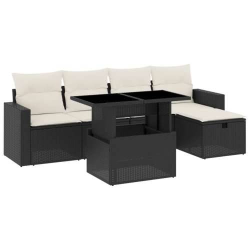 Vrtna garnitura - 6-dijelni set vrtnih sofa s jastucima crni od poliratana - Crna i krem bez spremišta 1 Cijena