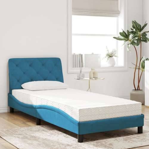 Krevet s madracem plavi 90x200 cm baršunasti - Plava 90 x 200 cm Cijena
