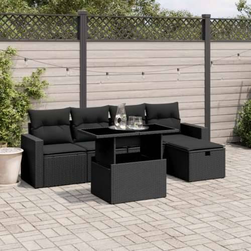 Vrtna garnitura - 6-dijelni set vrtnih sofa s jastucima crni od poliratana - Crna bez spremišta 1 Cijena