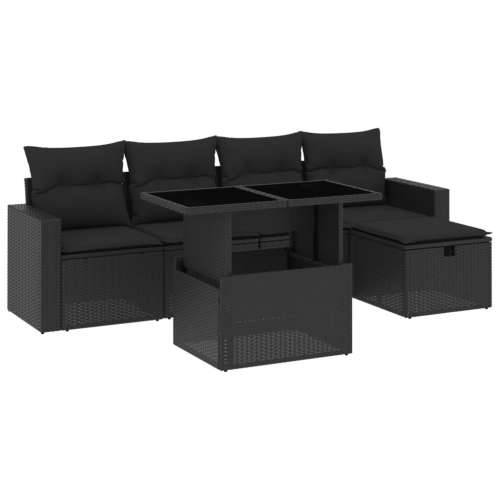 Vrtna garnitura - 6-dijelni set vrtnih sofa s jastucima crni od poliratana - Crna bez spremišta 1 Cijena